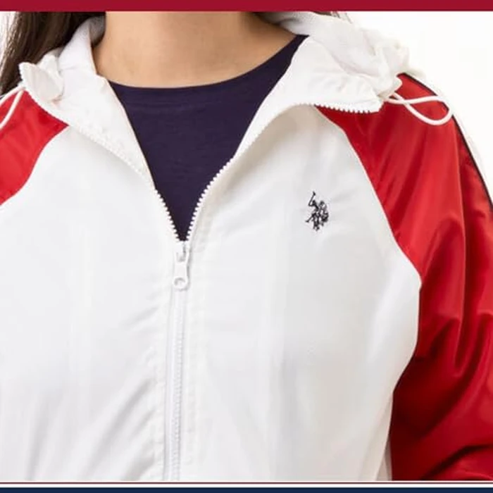 U.S. POLO ASSN. Women's Hooded Raglan Sleeve Varsity Windbreaker W/Piping Poly Mesh Lining, White, X-Large by U.S. POLO ASSN. - Image 2