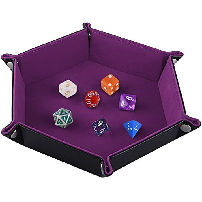 SIQUK Double Sided Dice Tray, Folding Hexagon PU Leather and Velvet Dice Holder for Dungeons and Dragons RPG Dice Gaming D&D and Other Table Games, Dark Violet by SIQUK - Used - Very Good condition - US$5.92