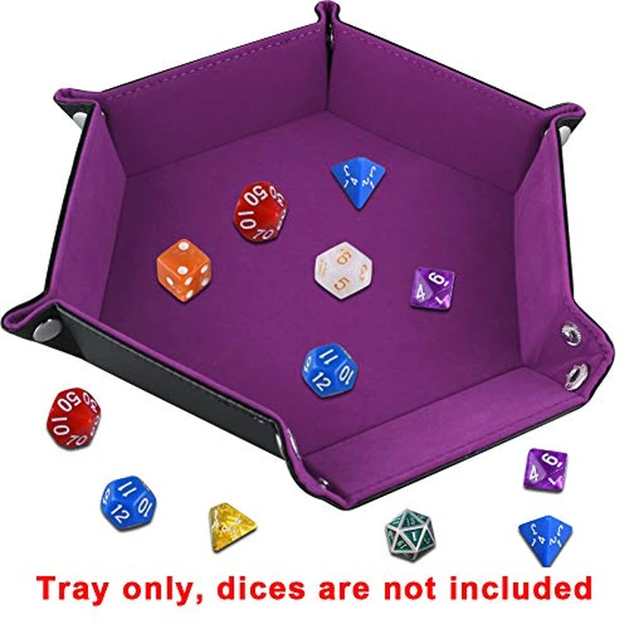 SIQUK Double Sided Dice Tray, Folding Hexagon PU Leather and Velvet Dice Holder for Dungeons and Dragons RPG Dice Gaming D&D and Other Table Games, Dark Violet by SIQUK - Image 4