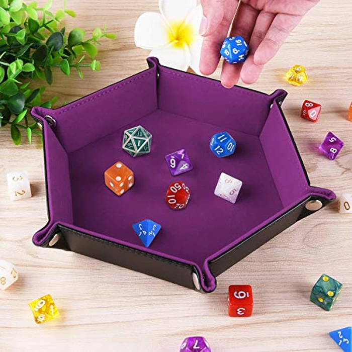 SIQUK Double Sided Dice Tray, Folding Hexagon PU Leather and Velvet Dice Holder for Dungeons and Dragons RPG Dice Gaming D&D and Other Table Games, Dark Violet by SIQUK - Image 5