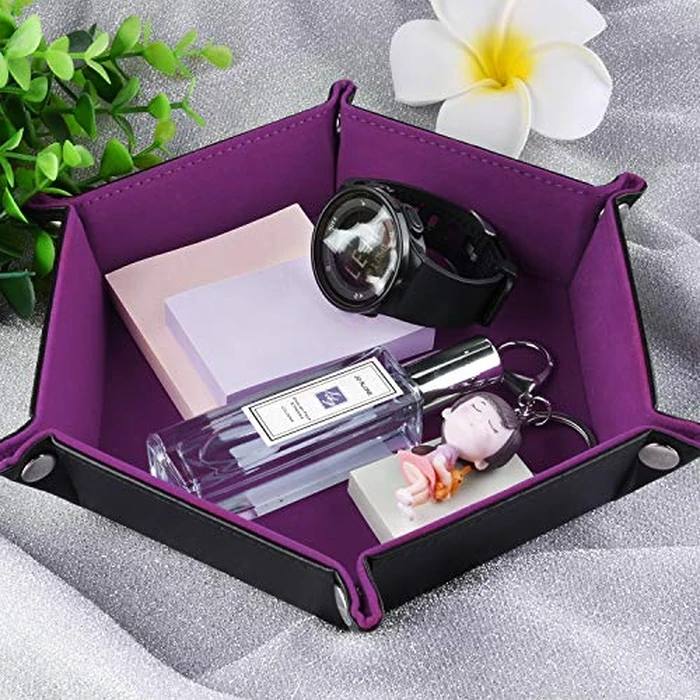 SIQUK Double Sided Dice Tray, Folding Hexagon PU Leather and Velvet Dice Holder for Dungeons and Dragons RPG Dice Gaming D&D and Other Table Games, Dark Violet by SIQUK - Image 6