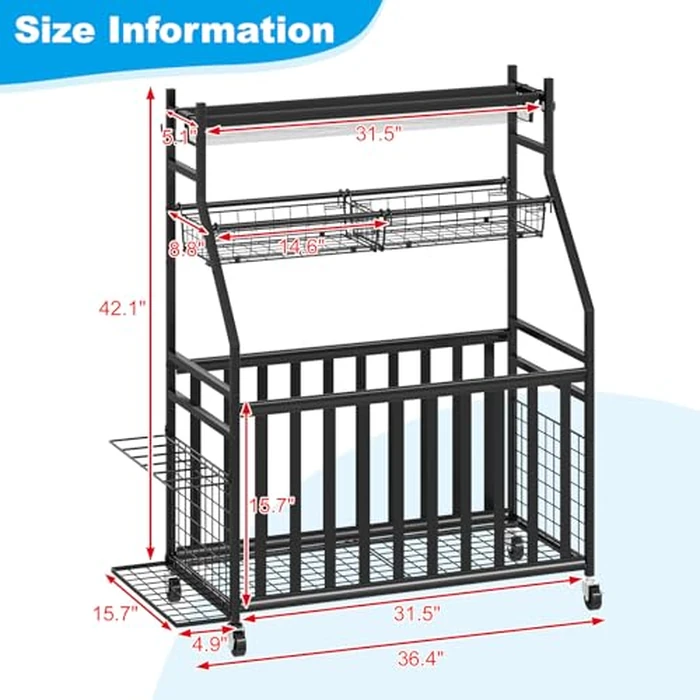 Jsskeeim Garage Sports Equipment Organizer,Sports Ball Organizer with Wheels,Mesh Pocket, Basket,Ball Organizer with Baseball Bat Rack and HooksToy Storage Rolling Cart-Black by Jsskeeim - Image 7