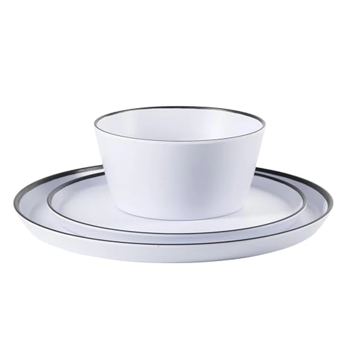 Gibson Home Folsom Shores 12 Piece Unbreakable Modern Melamine Plates and Bowls Dinnerware Set - Outdoor, Camping, & Everyday Use - White W/Black Rim by Gibson Home - Image 6