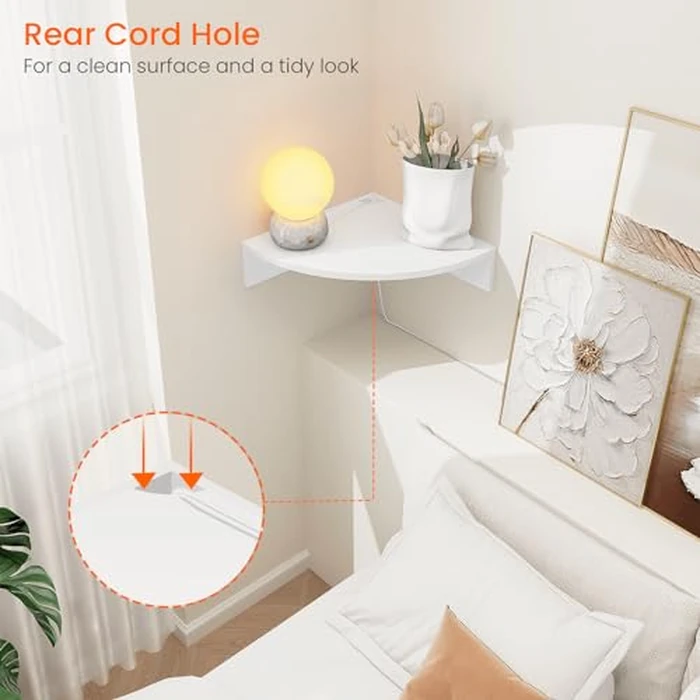 Homode Floating Corner Shelves, Set of 3 Wood Corner Wall Shelves with Wire Hole, 12 Inch Deep Hanging Corner Display Shelf for Living Room, Kitchen, Bedroom, White by Homode - Image 3