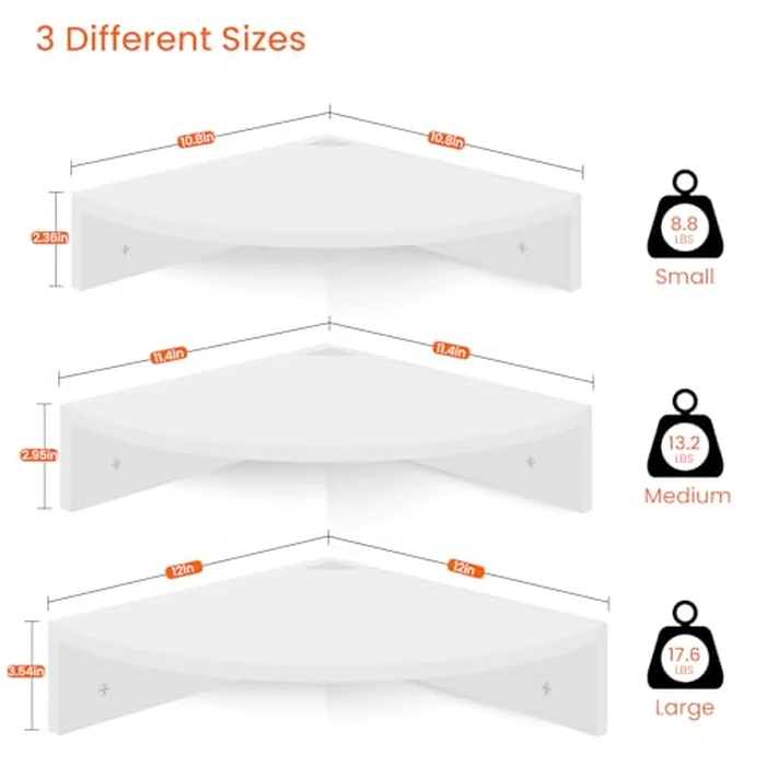 Homode Floating Corner Shelves, Set of 3 Wood Corner Wall Shelves with Wire Hole, 12 Inch Deep Hanging Corner Display Shelf for Living Room, Kitchen, Bedroom, White by Homode - Image 6