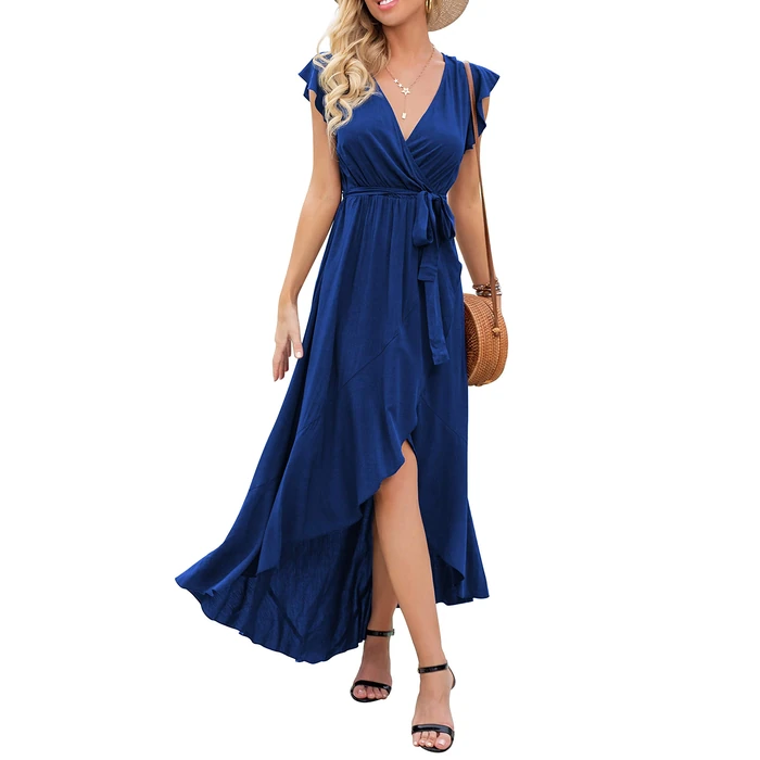 GRECERELLE Women's Summer Casual Cross V Neck Dress Bohemian Flowy Long Maxi Dress Navy Blue-Small by GRECERELLE - Used - Like New condition - US$37.94