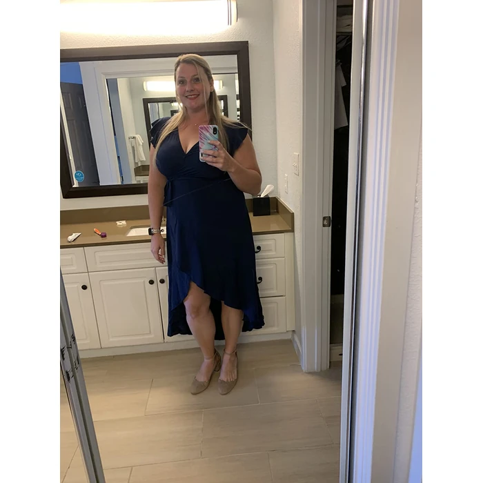 GRECERELLE Women's Summer Casual Cross V Neck Dress Bohemian Flowy Long Maxi Dress Navy Blue-Small by GRECERELLE - Image 4