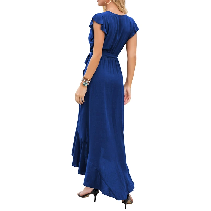 GRECERELLE Women's Summer Casual Cross V Neck Dress Bohemian Flowy Long Maxi Dress Navy Blue-Small by GRECERELLE - Image 5