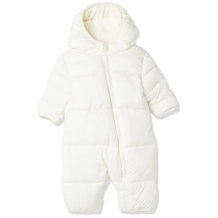 Amazon Essentials Unisex Babies' Water-Resistant Winter Puffer Snowsuit for Boys and Girls, Ivory, 0-3 Months by Amazon Essentials - Used - Like New condition