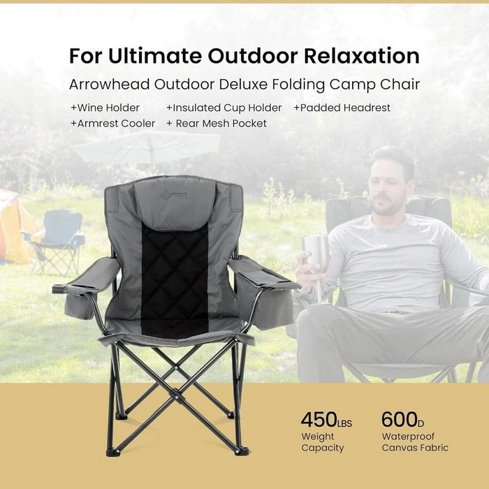 Arrowhead Outdoor Portable Folding Camping Quad Chair - Gray by Arrowhead Outdoor - Image 3