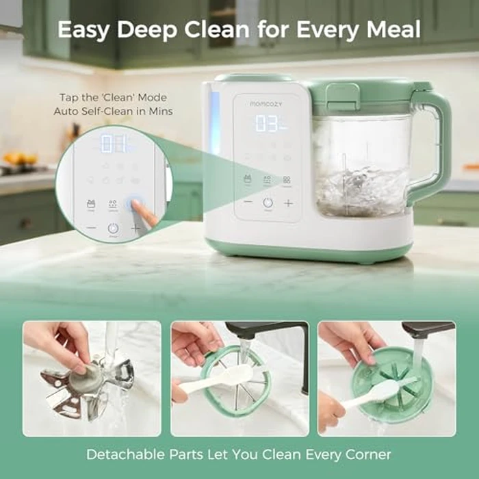 Momcozy AutoMeal Baby Food Maker - One-Step Auto Steam & Blend Food Processor, 15oz Large Cup & 6-Blade Design, Self-Cleaning, Auto 3-Stage Texture Settings for Effortless Homemade Baby Puree by Momcozy - Image 8