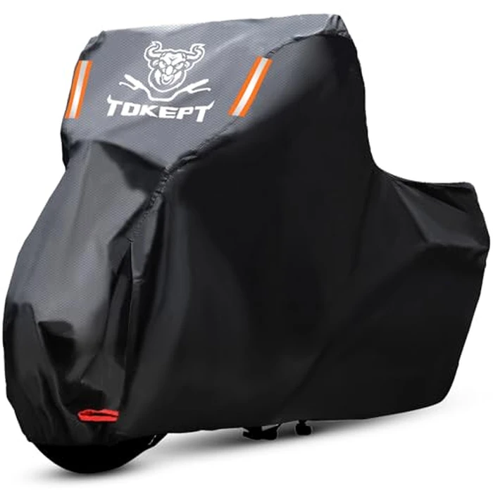 Tokept Black Motorcycle Cover, Oxford Fabric All Weather Water Sun Protection, 96 inch Vehicle Cover for Harley Davidson Honda Suzuki Kawasaki Yamaha (XL) by Tokept - Used - Good condition - CA$20.12