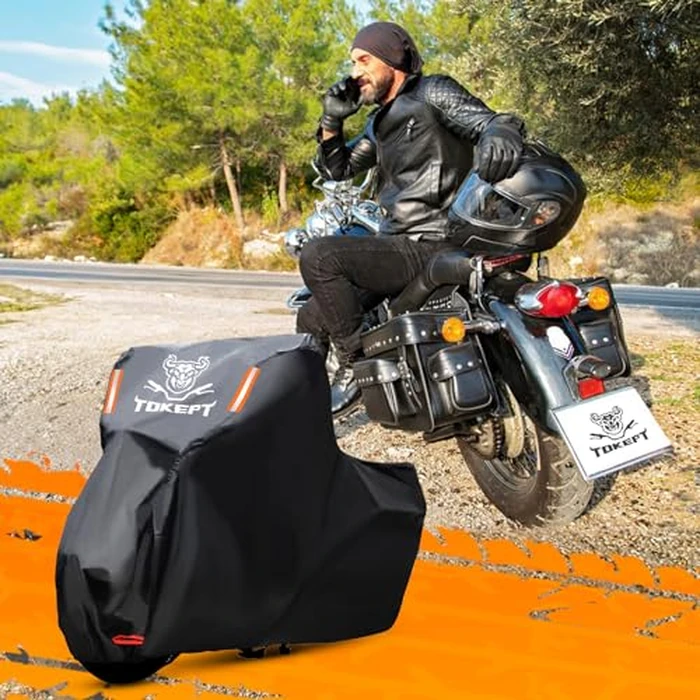 Tokept Black Motorcycle Cover, Oxford Fabric All Weather Water Sun Protection, 96 inch Vehicle Cover for Harley Davidson Honda Suzuki Kawasaki Yamaha (XL) by Tokept - Image 6