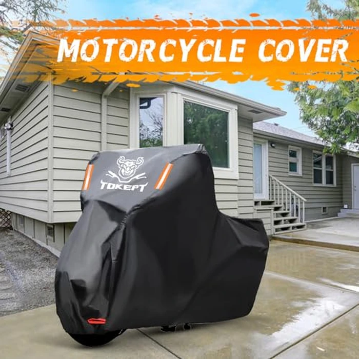 Tokept Black Motorcycle Cover, Oxford Fabric All Weather Water Sun Protection, 96 inch Vehicle Cover for Harley Davidson Honda Suzuki Kawasaki Yamaha (XL) by Tokept - Image 7