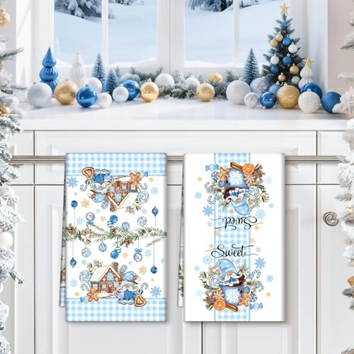 Arquiel Christmas Snowman Tea Towels, Blue Winter Gnomes Cotton Kitchen Towel 18.9 x 27.5 Inch, Quick Drying Dish Cloth for Party Anniversary Holiday Decoration Housewarming by Arquiel - Image 4