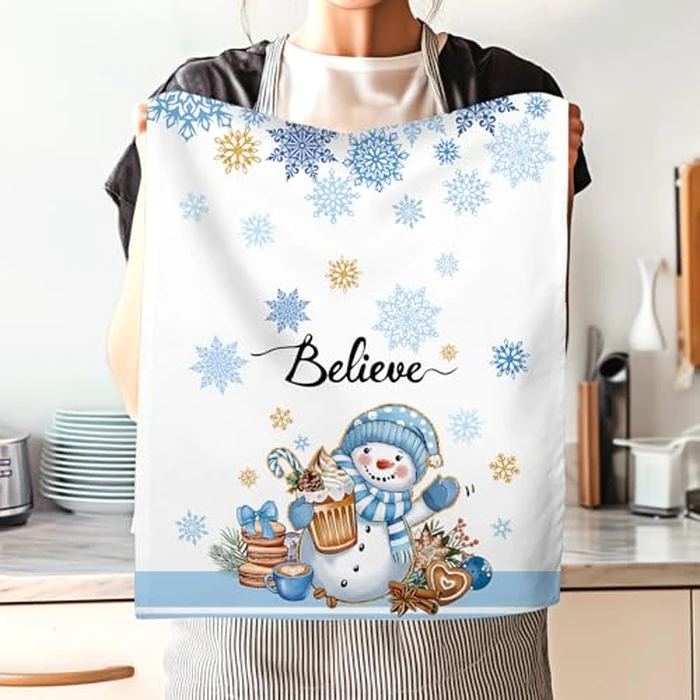 Arquiel Christmas Snowman Tea Towels, Blue Winter Gnomes Cotton Kitchen Towel 18.9 x 27.5 Inch, Quick Drying Dish Cloth for Party Anniversary Holiday Decoration Housewarming by Arquiel - Image 5