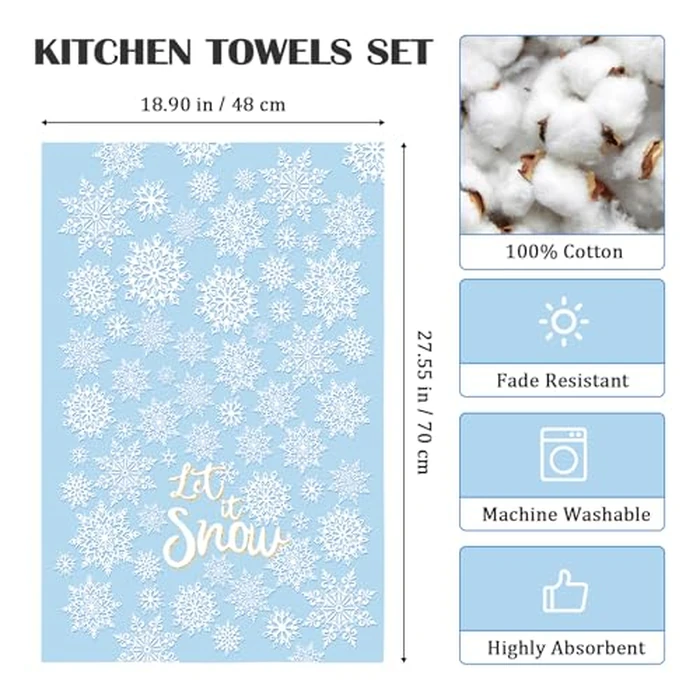 Arquiel Christmas Snowman Tea Towels, Blue Winter Gnomes Cotton Kitchen Towel 18.9 x 27.5 Inch, Quick Drying Dish Cloth for Party Anniversary Holiday Decoration Housewarming by Arquiel - Image 6