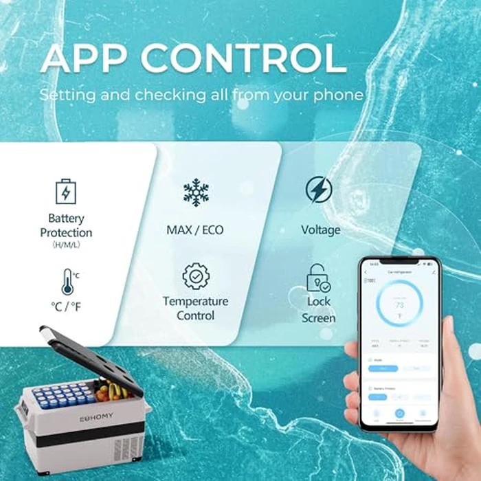 EUHOMY 12 Volt Refrigerator, 48QT(45L) Electric Cooler, 12V Fridge APP Control, 12V Cooler -4℉~68℉, Portable Freezer 12/24V DC 100-240V AC for Camping, Travel, Truck, Home by EUHOMY - Image 2