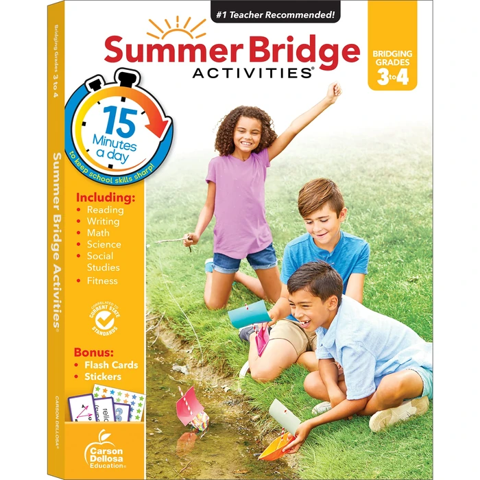 Summer Bridge Activities 3rd to 4th Grade Workbook, Activity Book with Math, Reading Comprehension, Science, Fitness, Social Studies, Writing Practice, and Flash Cards (Volume 5) by Summer Bridge Activities - Image 1