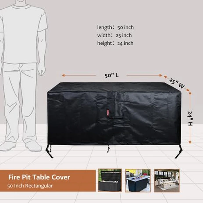 SheeChung Fire Pit Cover Rectangular 50"L x 25"W x 24"H,Waterproof,Heavy Duty 600D Polyester Outdoor Fire Pit Table Covers,Tear Resistant,Patio Deck Box Storage Cover by SheeChung - Image 2