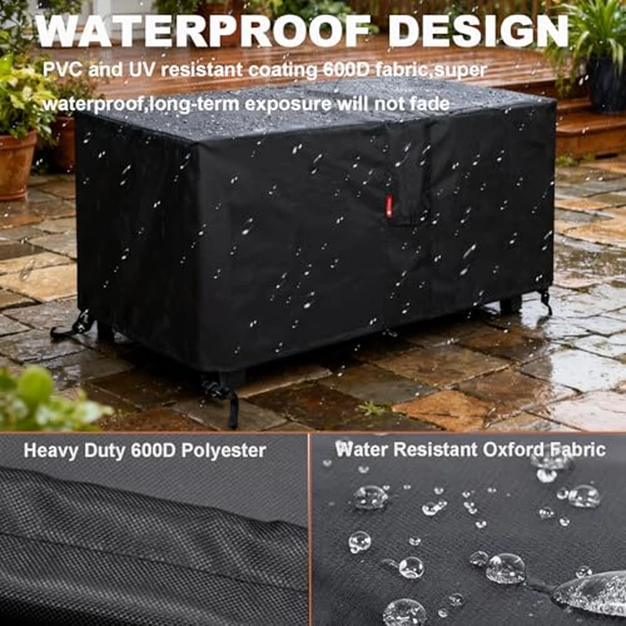 SheeChung Fire Pit Cover Rectangular 50"L x 25"W x 24"H,Waterproof,Heavy Duty 600D Polyester Outdoor Fire Pit Table Covers,Tear Resistant,Patio Deck Box Storage Cover by SheeChung - Image 3