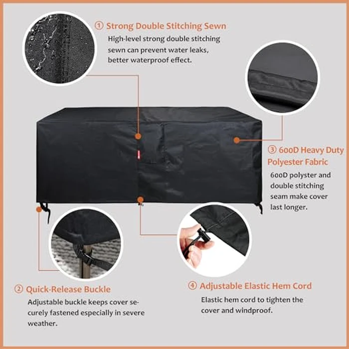 SheeChung Fire Pit Cover Rectangular 50"L x 25"W x 24"H,Waterproof,Heavy Duty 600D Polyester Outdoor Fire Pit Table Covers,Tear Resistant,Patio Deck Box Storage Cover by SheeChung - Image 5