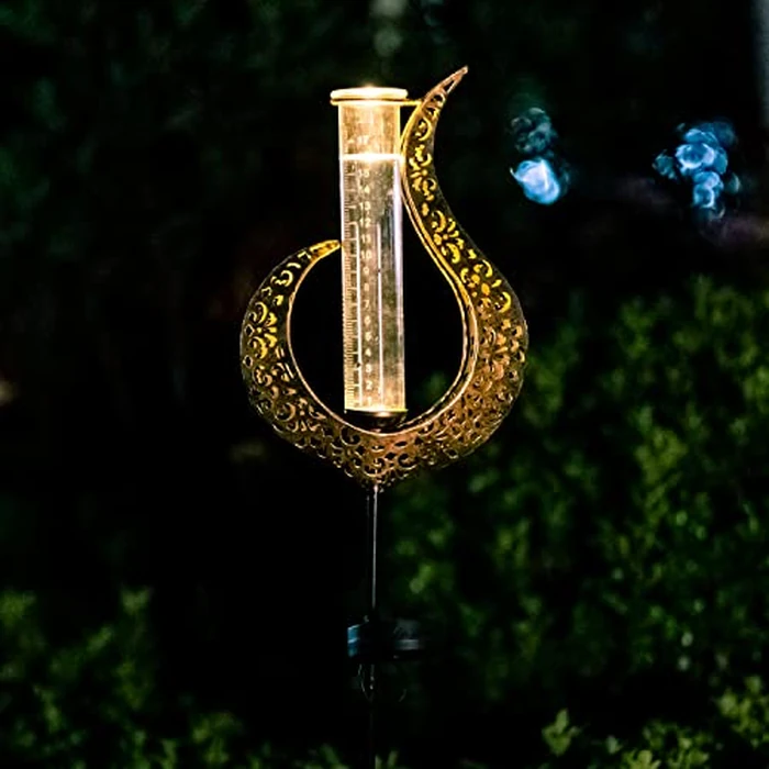 Venniy Rain Gauge Outdoor Decorative, Solar Garden Rain Gauge, 7" Capacity Glass Tube Metal Flame Shape for Garden Yard Lawn by Venniy - Used - Like New condition - US$13.94