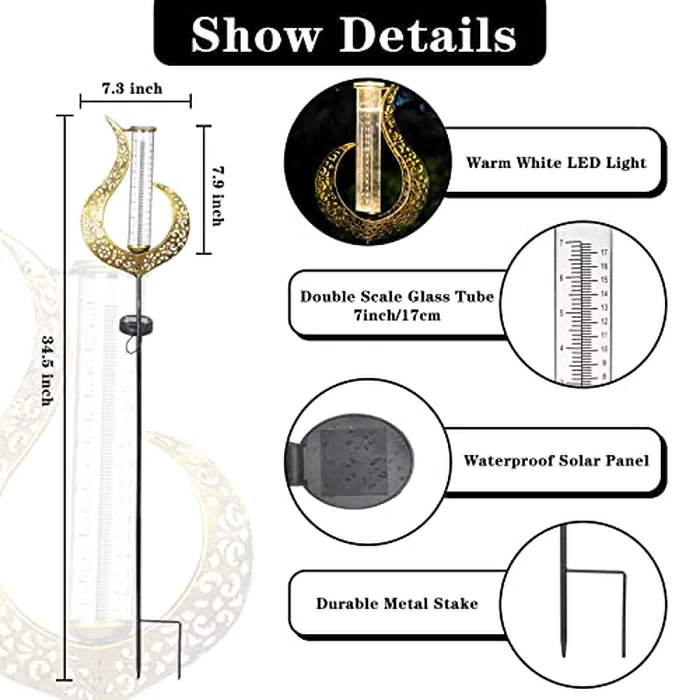 Venniy Rain Gauge Outdoor Decorative, Solar Garden Rain Gauge, 7" Capacity Glass Tube Metal Flame Shape for Garden Yard Lawn by Venniy - Image 3