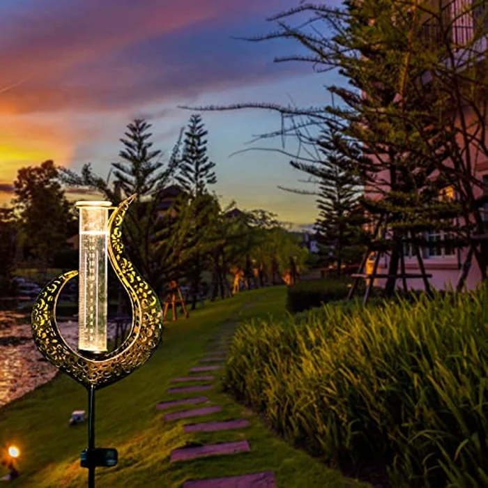 Venniy Rain Gauge Outdoor Decorative, Solar Garden Rain Gauge, 7" Capacity Glass Tube Metal Flame Shape for Garden Yard Lawn by Venniy - Image 4