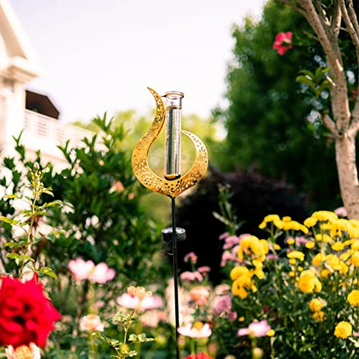 Venniy Rain Gauge Outdoor Decorative, Solar Garden Rain Gauge, 7" Capacity Glass Tube Metal Flame Shape for Garden Yard Lawn by Venniy - Image 5