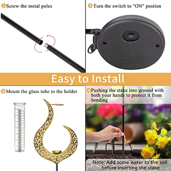 Venniy Rain Gauge Outdoor Decorative, Solar Garden Rain Gauge, 7" Capacity Glass Tube Metal Flame Shape for Garden Yard Lawn by Venniy - Image 6