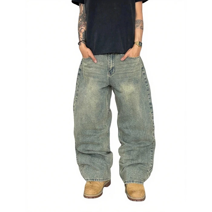 QGRSWBC Mens Wide Leg Jeans Super Baggy Pants Y2k Loose Fit Denim Jeans Skater Trousers Streetwear Retro Blue S by QGRSWBC - Used - Like New condition - US$25.07