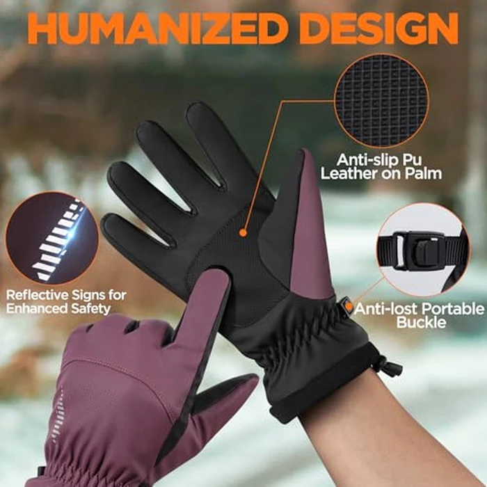 rivmount Winter Waterproof Ski Snow Warm Gloves Women Men, Windproof Cold Weather Thermal with Touchscreen Fingers, for Running Driving Cycling Hiking Biking Outdoor Sports Daily Work (Purple, L) by rivmount - Image 5