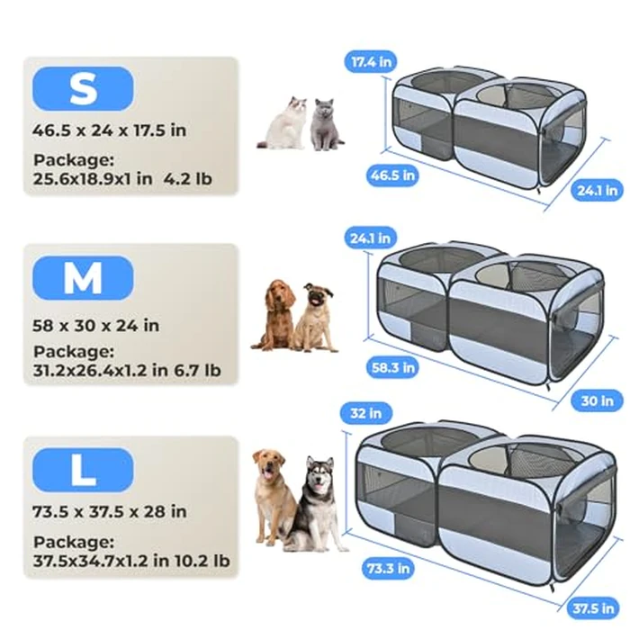 2-in-1 Dog Playpen, 73''Pop Up Cat Puppy Pet Playpen Indoor/Outdoor Cats Enclosed, Cat Dog Tent Crate Cage Kennel, Portable Playpen for Kitten, Small Animals Play Pen(No Divider, Unified Space) by EighteenTek - Image 2
