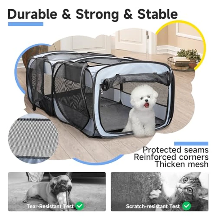 2-in-1 Dog Playpen, 73''Pop Up Cat Puppy Pet Playpen Indoor/Outdoor Cats Enclosed, Cat Dog Tent Crate Cage Kennel, Portable Playpen for Kitten, Small Animals Play Pen(No Divider, Unified Space) by EighteenTek - Image 4