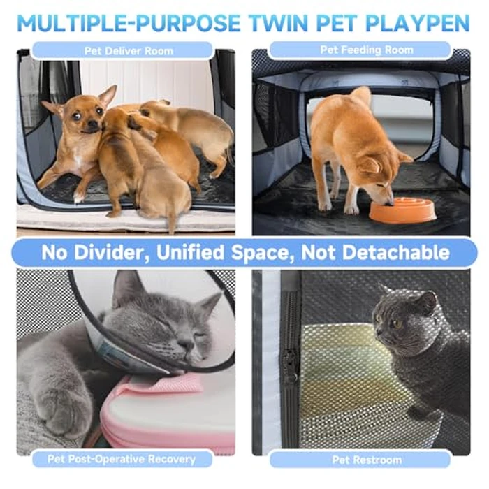 2-in-1 Dog Playpen, 73''Pop Up Cat Puppy Pet Playpen Indoor/Outdoor Cats Enclosed, Cat Dog Tent Crate Cage Kennel, Portable Playpen for Kitten, Small Animals Play Pen(No Divider, Unified Space) by EighteenTek - Image 5
