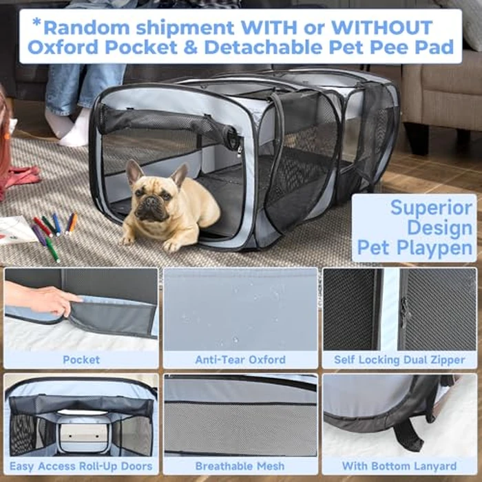 2-in-1 Dog Playpen, 73''Pop Up Cat Puppy Pet Playpen Indoor/Outdoor Cats Enclosed, Cat Dog Tent Crate Cage Kennel, Portable Playpen for Kitten, Small Animals Play Pen(No Divider, Unified Space) by EighteenTek - Image 8