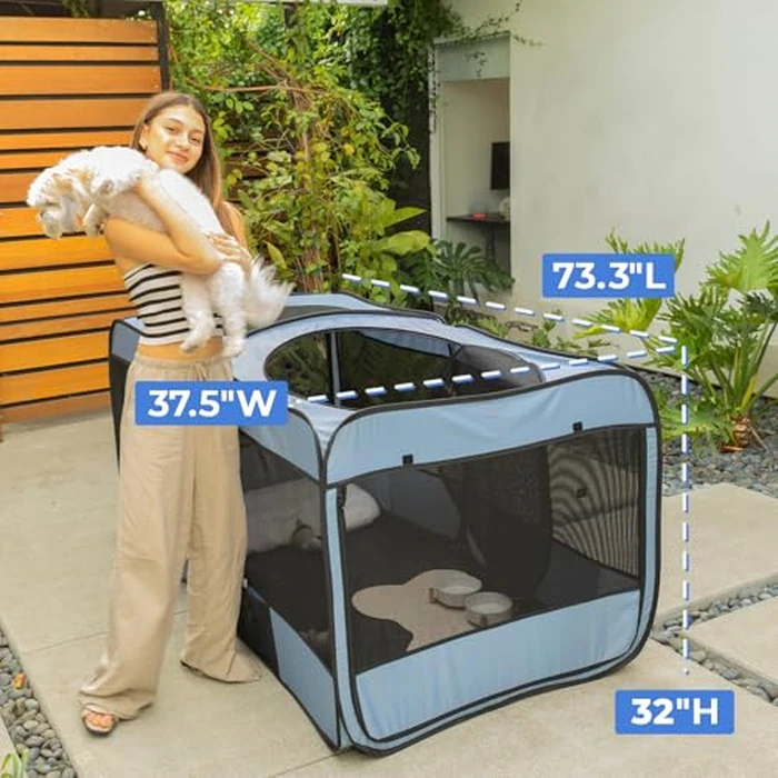 2-in-1 Dog Playpen, 73''Pop Up Cat Puppy Pet Playpen Indoor/Outdoor Cats Enclosed, Cat Dog Tent Crate Cage Kennel, Portable Playpen for Kitten, Small Animals Play Pen(No Divider, Unified Space) by EighteenTek - Image 9
