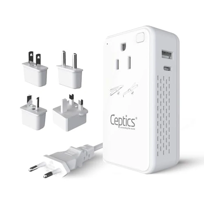Ceptics 200W Step Down Voltage Converter - 220v to 110v Voltage Converter for Curling Iron, Straightener, Charger - USB-A & C Fast Charging - Type C Power Cord with A, G, I, E/F Plugs Included by Ceptics - Used - Acceptable condition - CA$35.33