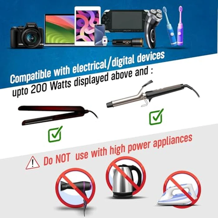 Ceptics 200W Step Down Voltage Converter - 220v to 110v Voltage Converter for Curling Iron, Straightener, Charger - USB-A & C Fast Charging - Type C Power Cord with A, G, I, E/F Plugs Included by Ceptics - Image 6