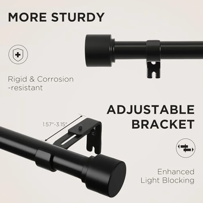 Joydeco Black Curtain Rods for Windows 32 to 168 Inch, 1 Inch Heavy Duty Adjustable Drapery Rod with Brackets for Outdoor Patio, Living Room, Bedroom, Kitchen by Joydeco - Image 3