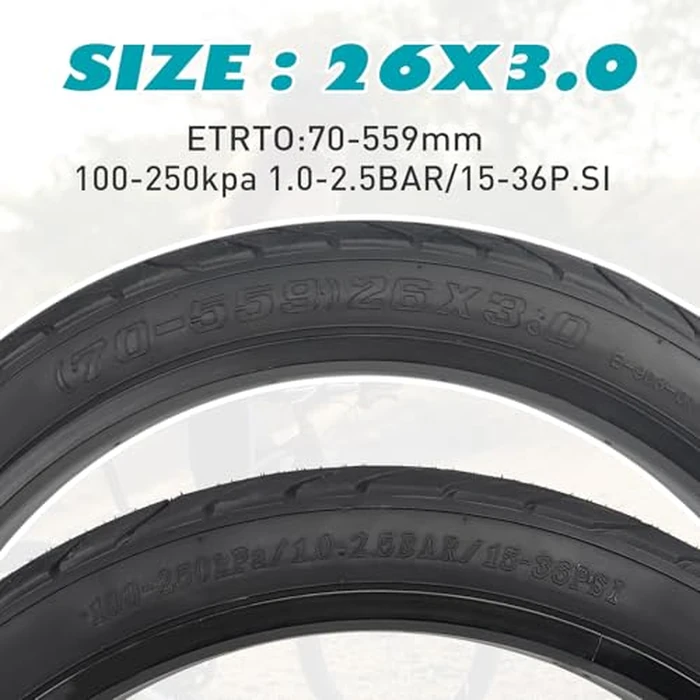 BALINGE E Bike Fat tire 26 x 3 Fat tire Heavy Duty High-Performance Wear-Resistant E-Bike Mountain Snow Bike Tire with Tubes，2pack，Black (2Tires 2 Tubes 2 Levers, 26" x 3") by BALINGE - Image 7