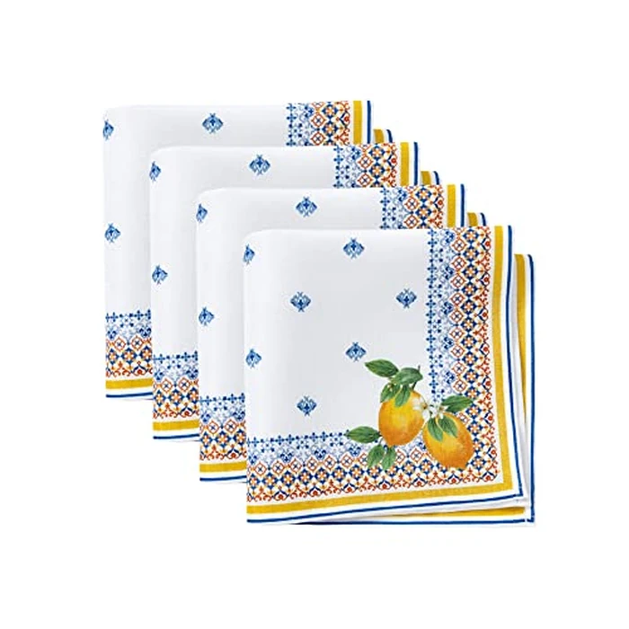 Elrene Home Fashions Capri Lemon Double-Bordered Mediterranean Spring/Summer Cloth Napkins, 17 Inches by 17 Inches, Set of 4 by Elrene - Image 1