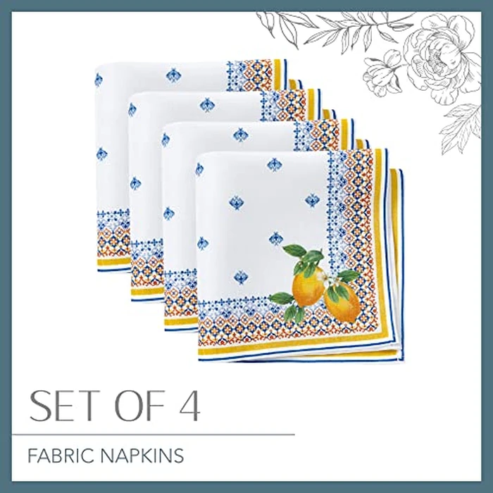 Elrene Home Fashions Capri Lemon Double-Bordered Mediterranean Spring/Summer Cloth Napkins, 17 Inches by 17 Inches, Set of 4 by Elrene - Image 5