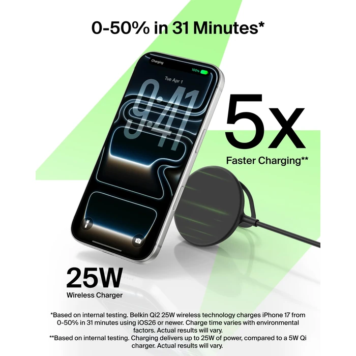 Belkin MagSafe Charger, Magnetic iPhone Charger w/ Qi2 25W, Fast Wireless Charging Pad w/Kickstand for iPhone 17 Series, Samsung Galaxy, Pixel 10, AirPods Pro, Travel - No Power Adapter, Black by Belkin - Image 3