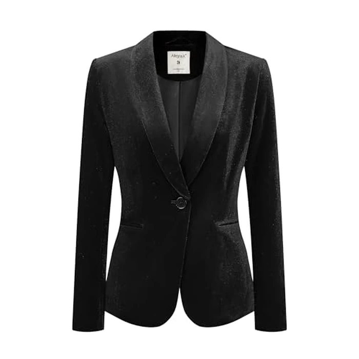 Allegra K Women's Halloween Christmas Office Coat Solid Shawl Collar 1 Button Velvet Blazer X-Small Black by Allegra K - Image 2