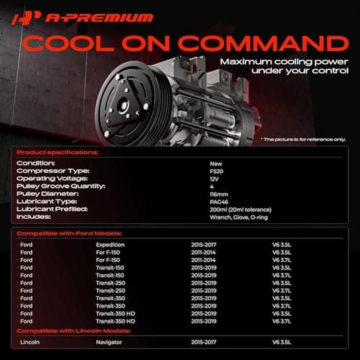 A-Premium Air Conditioner AC Compressor with Clutch Compatible with Ford F-150 2011-2014, Expedition 2015-2017, Transit-150 Transit-250 Transit-350 Transit-350 HD 2015-2019 & Lincoln Navigator by A-premium - Image 2