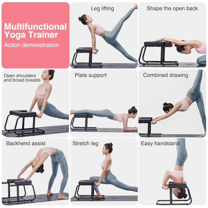 KBQ Yoga Headstand Bench, Yoga Inversion Chair, Headstand Trainer - U-Shaped Stool with 400LB Capacity, Double Armrest, Non-Slip Fitness Aid, Thick Breathable Mat, Home & Gym Stability Stool (Black) by PEENHO - Image 5