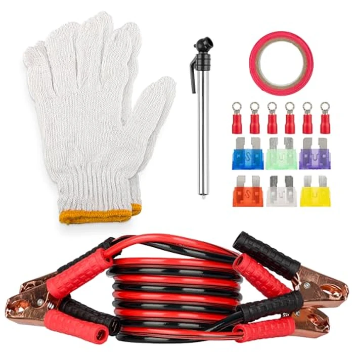 Roadside Emergency Car Kit - 30-Piece Road Trip Essentials Tool Set with Jumper Cables and Carrying Case for Car, Truck, or RV by Stalwart (Gray/Red) by Tank - Image 1