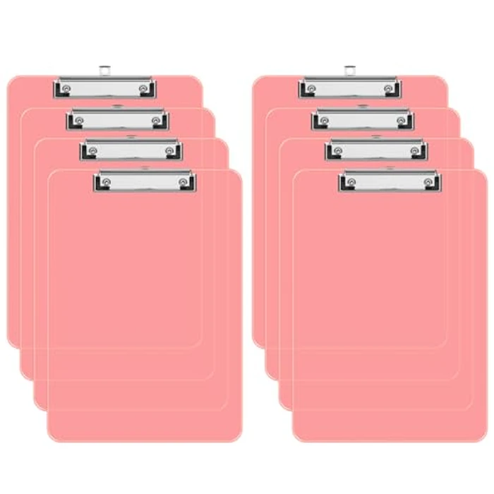 Juvealoe A4 Plastic Clipboard Set of 8, 8.5 x 11 Pink Colored Clip Boards with Low Profile Clip, Letter Size for Classroom, Teacher, Students, School & Office Supplies by Juvealoe - Used - Acceptable condition - CA$20.47